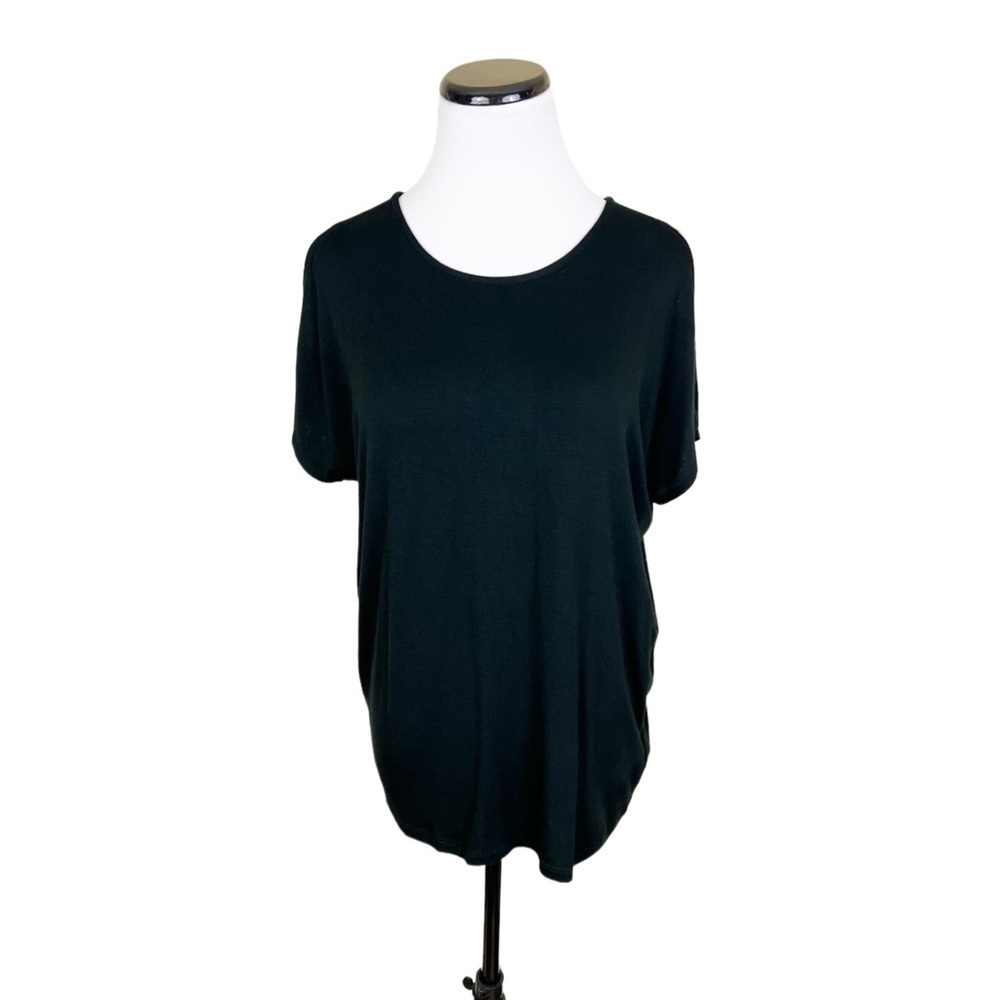 LRL Lauren Ralph Lauren Split Sleeve Button Detail Top Black Size Small